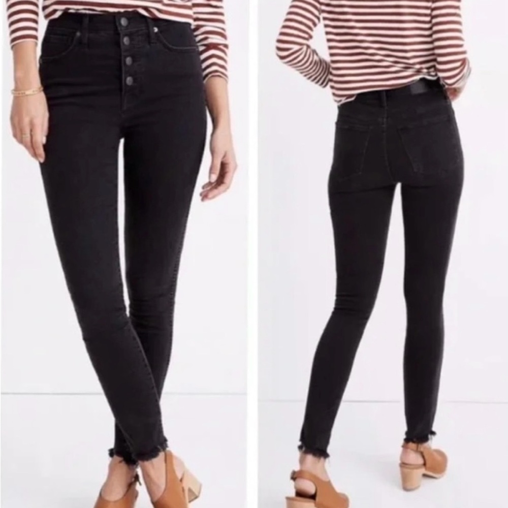 Madewell Washed Black 10” High Rise Raw Hem Skinny Jeans Sz 29T
